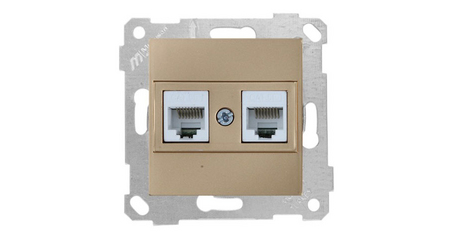 Розетка компьютерная 2xRJ45 (Cat5e, скрытая, без рамки) золото, RITA, MUTLUSAN