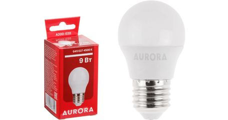 Лампа светодиодная G45 ШАР 9Вт 230В E27 4500K AURORA