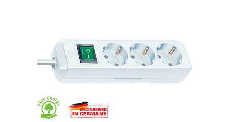 Удлинитель 1.5м (3 роз., 3.3кВт, с/з, выкл., ПВС) белый Brennenstuhl Eco-Line