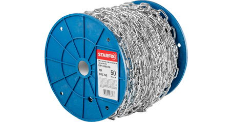 Цепь сварная короткозвенная, оцинк. М4 DIN 766 (бухта 50 м) STARFIX