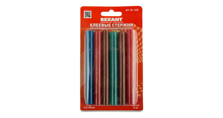 Клеевые стержни d=11,3 мм, L=100 мм, цветные (упак. 12 шт.) (блистер) REXANT