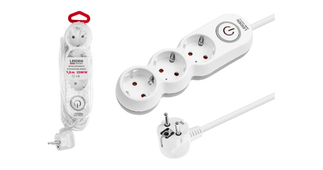 Удлинитель 1,5м (3 роз., 2,2кВт, с/з, выкл, ПВС 3х0,75) LEIDEN ELECTRIC