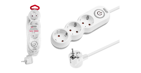 Удлинитель 1,5м (3 роз., 2,2кВт, с/з, выкл, ПВС 3х0,75) LEIDEN ELECTRIC