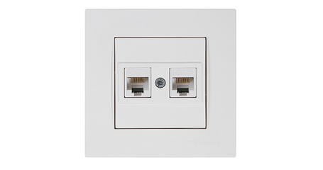 Розетка компьютерная 2xRJ45 (Cat5e, скрытая) белая, RITA, MUTLUSAN