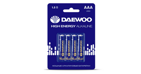 Батарейка AAA LR03 1,5V alkaline BL-4шт DAEWOO HIGH ENERGY