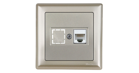 Розетка компьютерная 1xRJ45 (Cat5e, скрытая, с рамкой) титан, DARIA, MUTLUSAN