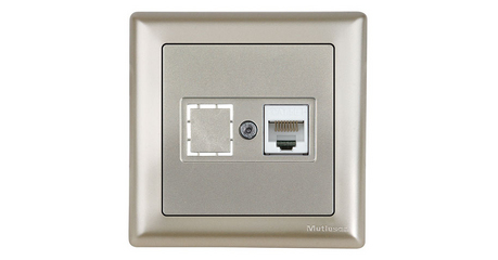 Розетка компьютерная 1xRJ45 (Cat5e, скрытая, с рамкой) титан, DARIA, MUTLUSAN