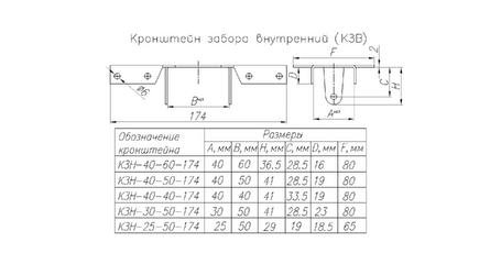 Кронштейн забора внутренний 40х50х174, цинк STARFIX
