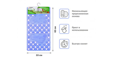 Коврик для ванной, прямоугольный, 63х33 см, синий, PERFECTO LINEA