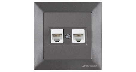 Розетка компьютерная 2xRJ45 (Cat5e, скрытая) дымчатая, DARIA, MUTLUSAN