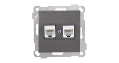 Розетка компьютерная 2xRJ45 (Cat5e) дымчатая, ELITRA, MUTLUSAN