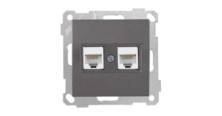 Розетка компьютерная 2xRJ45 (Cat5e) дымчатая, ELITRA, MUTLUSAN