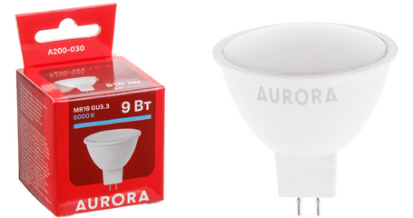 Лампа светодиодная MR16 9Вт 230В GU5.3 6000K AURORA