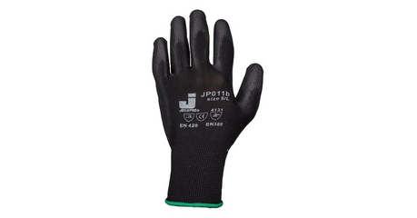 Перчатки нейлон, полиуретановое неполн. покрытие, р.L, черные, Jeta Safety