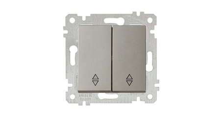 Выключатель проходной 2-клав. (скрытый, без рамки, пруж. зажим) титан, RITA, MUTLUSAN