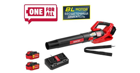 Аккум. воздуходувка WORTEX BB 2536 D ALL1 XLT SET БЕСЩЁТ.ДВИГ., 18В+18В, 2акб, 4 Ач, макс.объём.7