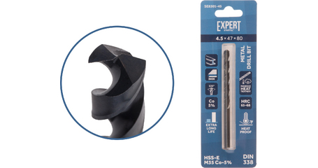 Сверло по металлу ц/х 4.5х47х80 мм HSS-Co Black EXPERT STARTUL