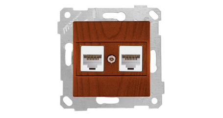 Розетка компьютерная 2xRJ45 (Cat6, скрытая, без рамки) вишня, RITA, MUTLUSAN