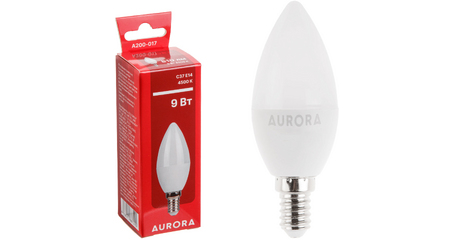 Лампа светодиодная C37 СВЕЧА 9Вт 230В E14 4500K AURORA