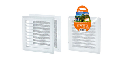 Решетка вентиляционная разъемная с москитной сеткой, прямые жалюзи, 175х175 TDM