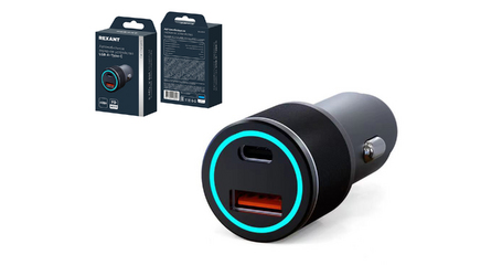 Устройство зарядное автомобильное c двумя портами (USB-C + USB-A) c LED-подсветкой, 48Вт REXANT