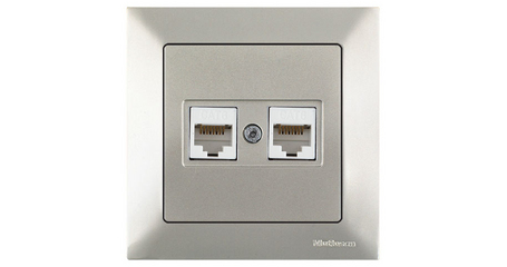 Розетка компьютерная 2xRJ45 (Cat6, скрытая) титан, DARIA, MUTLUSAN