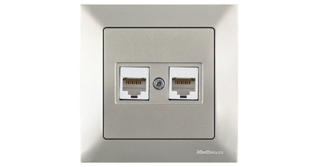 Розетка компьютерная 2xRJ45 (Cat6, скрытая) титан, DARIA, MUTLUSAN